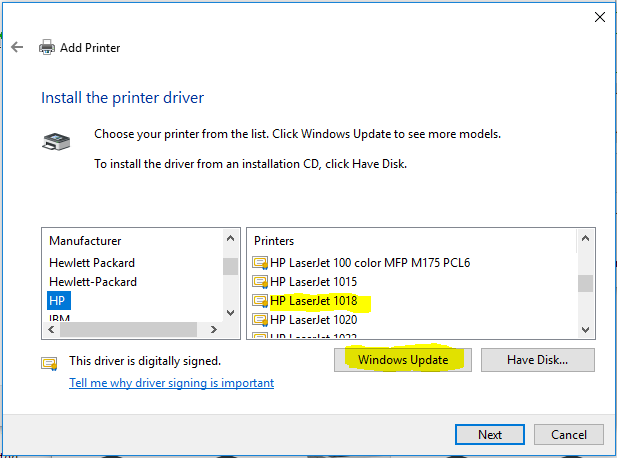 Hp Laserjet 1018    Windows 10 -  2